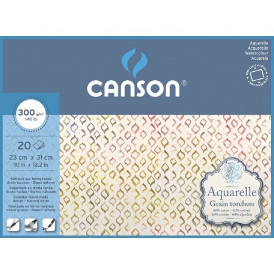 CANSON AQUARELLE 60% COTTON PAPER 300 GSM ROUGH GRANA TORCHON BLOCKS GLUED 4 SISES 20 SHEETS CANSON AQUARELLE 60% COTTON PAPER 300 GSM ROUGH GRANA TORCHON BLOCKS GLUED 4 SISES 20 SHEETS
